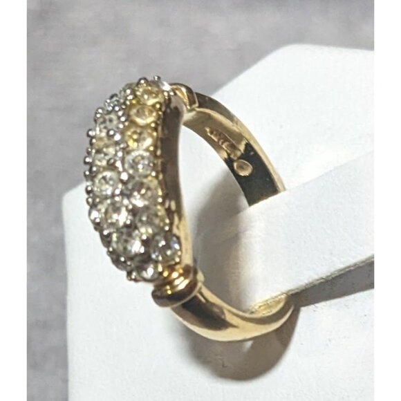 Elegant Glam Triple Crystal Layer Gold Tone Ring Size 5 - Picture 4 of 11